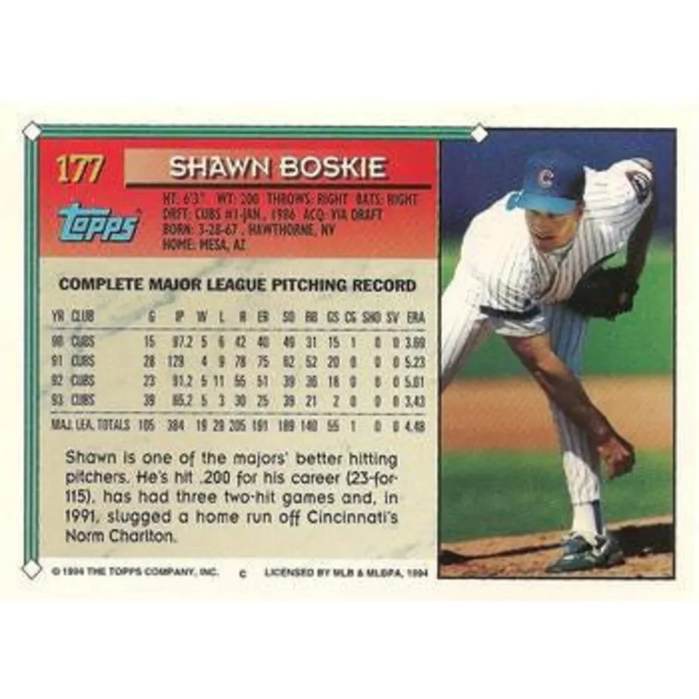 1994 Topps Shawn Boskie # 177 Chicago Cubs